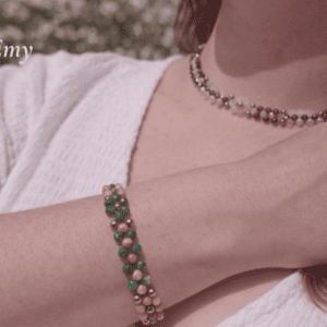 Parure Éclosion Solaire – Rhodochrosite, Malachite, pierre de lune & Grenat